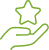 Icône verte d'une main tenant une étoile à cinq branches pour symboliser la qualité, la reconnaissance ou un service premium.